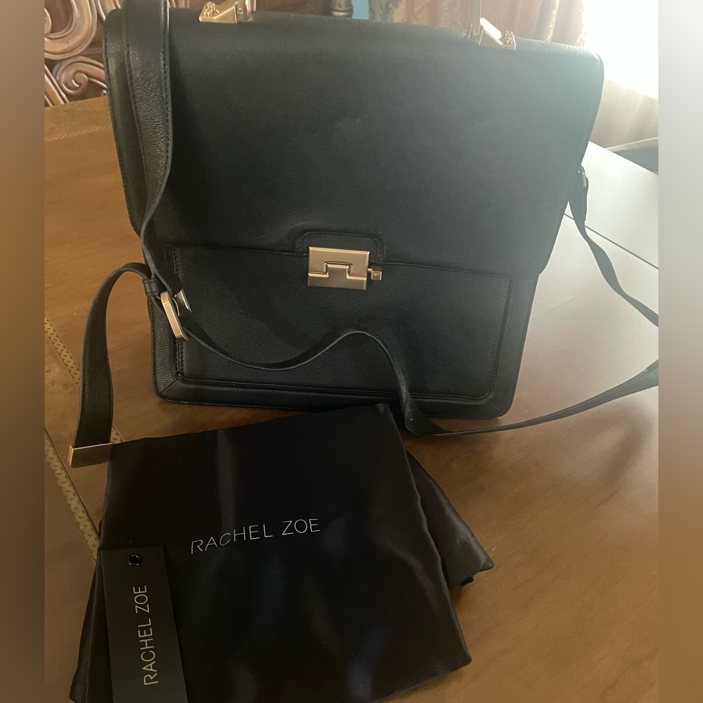 Rachel Zoe Black Pebbled Leather Shoulder Satchel With Gold Hardware